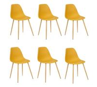 Toilinux - Lot de 6 chaises scandinave et pieds métal effet bois TAHO - Ocre