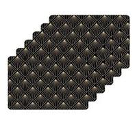 Toilinux - Lot de 6 sets de table avec encre métallique ELIOR - 30 x 45 cm - Or et noir - Elior Noir G