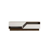 Toilinux - Meuble TV 2 portes basculantes effet bois ELIOTT - Marron et blanc
