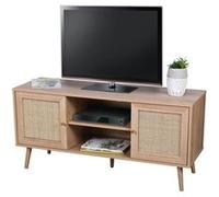 Toilinux - Meuble TV Bali en cannage et panneaux de particules - 2 portes - Bali Beige G