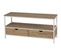 Toilinux - Meuble TV Casa Blanca en Panneaux de particules et Métal 2 tiroirs - L.120 cm x H.57 cm - Beige et Blanc - Casa Blanca Beige G