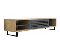 Toilinux - Meuble TV design lattes Safir - L. 160 x H. 40 cm - Gris anthracite - Safir Gris foncé