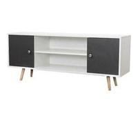 Toilinux - Meuble TV design Samy - L. 120 x H. 50 cm - Blanc et gris foncé