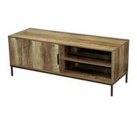 Toilinux - Meuble TV Joya avec 1 porte et 2 niches de rangement - Bois foncé et noir - Joya Marron G