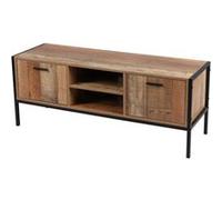 Toilinux - Meuble TV Riverside - 2 Portes - Largeur 124 cm - Métal et Bois - Riverside Marron G