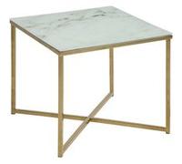 Toilinux - Table à café carrée effet marbre en verre et métal - L. 50 cm x H. 42 cm - Doré et blanc - Alysé Blanc G