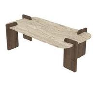 Toilinux - Table basse effet travertin et bois foncé ROMANE - Marron et beige - Romane