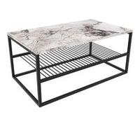 Table basse en panneaux de particules et acier avec 1 étagère - effet marbré