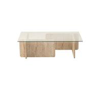 Table basse rectangulaire effet travertin et verre - Beige
