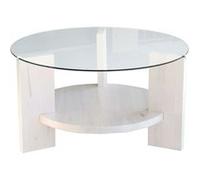 Toilinux - Table basse ronde 1 étagère Auréline en verre et bois - Transparent et Blanc - Auréline Blanc G