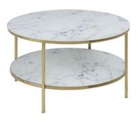 Toilinux - Table basse ronde effet marbre en verre et métal 2 niveaux - L.80 cm x H. 45 cm - Doré et blanc - Alysé Or G