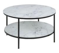 Toilinux - Table basse ronde effet marbre en verre et métal 2 niveaux - L.80 cm x H. 45 cm - Noir et blanc - Alysé Noir G