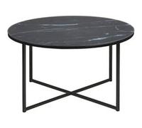 Toilinux - Table basse ronde effet marbre en verre et métal - L.80 cm x H. 45 cm - Noir - Alysé Noir G