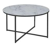 Toilinux - Table basse ronde en verre effet marbre - Diam. 80 cm - Blanc et Noir - Alysé Blanc G