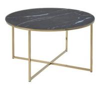 Table basse ronde en verre effet marbre - Diam. 80 cm - Doré et Noir