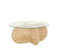 Toilinux - Table basse ronde Luminix en verre et bois - Beige