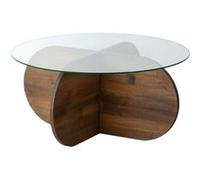Toilinux - Table basse ronde Luminix en verre et bois massif - Marron foncé
