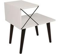 Toilinux - Table d'appoint en bois et métal NINO - Blanc et noir - NINO Blanc G