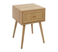 Toilinux - Table de chevet Bali avec 1 tiroir en rotin et panneaux de particules - Beige