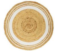Tapis rond en Jute et coton - Imprimé Blanc - Diamètre 90 cm