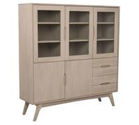 Toilinux - Vitrine en MDF avec 3 portes vitrées, 2 portes pleines et 4 tiroirs - Beige