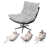 toilmua Rocking Swivel Accent Chair 360-degree Rotating Oversized Reading Seat with 3 Levels Adjustable Backrest Ergonomic Lounge Furniture for Living Room Bedroom Office 40.55in Gris Blanc Bande