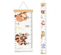 Toise Murale Toile Bois 195cm, Motifs Animaux, Suspendue Sans Percer | Toile ImperméAble, Axe Bois Poli Crochet Corde, Rangement Enroulable, Mesure Croissance, DéCo Chambre Famille
