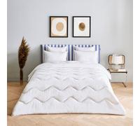TOISON D'OR - Couette Tempérée Anti acariens 140x200 cm | Fibre Creuse Siliconée 300g/m² - Enveloppe 100% Coton - Lit 1 ou 2 Personnes - Piquage Vagues - Finition Biais - Lavable 40°C