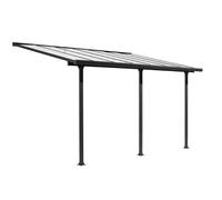 Toit terrasse Alu gris anthracite - S.h.t. 12,83 m² - rideau d'ombrage extensible écru - toile polyester 130 gr/m²