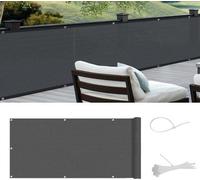 Toiture de balcon en PEHD, protection UV, légèrement transparente, bâche de balcon avec attaches de câble, 90 x 600 cm, gris