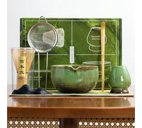 TOJUNE Matcha Kit, Fouet Matcha, Bol Matcha avec Bec Verseur, Cuillère | Tamis, Support de Fouet Matcha, Porte Cuillère, Torchon à Thé, Set Matcha Complet 7 Pièces (Vert) (Ne Contient Pas de Matcha)