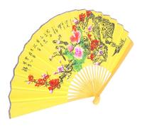 TOKIDNY Grand Éventail Mural en Bambou Jaune 0,5x0,9 M pour Décoration Maison, Tissu Soie et Papier Kraft, Style Chinois Traditionnel, pour Fêtes Dansantes et Photos