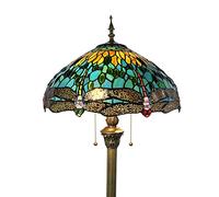 Tokira Tiffany Lampadaire Libellule Vert, E27 Lampadaire Tiffany Style Européen Adapté au Salon Chambre, Ancien Fait Main Verre Multicolore Abat-jour[Sans Ampoule]