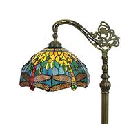 Tokira Tiffany Lampadaire Sur Pied Salon, 12 Pouces Vintage Vert Verre Multicolore Lampadaire, E27 Européen Libellule Lampe de Chevet, Lampe décorative [Sans Ampoule]