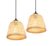 TOKIUS 2 packs Lustres Suspensions Bambou Industrielle Luminaire Plafonnier E27 Vintage Lustre Abat-jour en Bambou Tressé Rétro Lampe de plafond Ø200mm Design Pour Salon Cuisine Chambre (A-L-2pcs)