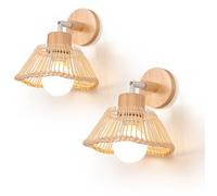 TOKIUS 2 Pcs Appliques Murales Interieur Vintage Lampe Murale Industrielle en Bois Rotin Plafonnier Luminaire E27 Réglable 180°