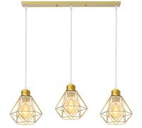 TOKIUS 3 Lampes Suspensions Luminaire Industrielles, Plafonnier E27 Vintage Lustre Doré Salon Lampe Plafond Métal forme Cage Ø160mm éclairage de Plafond Interieur (3 lampes-barre)