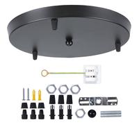 TOKIUS 3 Lumières Base de plafond Ronde en Métal Ø 30 cm Kit de Montage Complet pour Plafonnier Suspension Noir