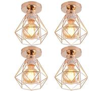 TOKIUS 4 Packs Plafonniers E27 Industriells Lustres Suspensions Vintages luminaires Plafonniers Salon Rétro Design Métal Cage Ø160mm éclairage de plafond Cuisine,Cuivré (4pcs)