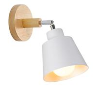 TOKIUS Applique Murale Interieur E27 Lampe Murale Vintage Industrielle Plafonnier Luminaire Rétro Métal et Bois Réglable pour Chambre Cuisine Restaurant (Blanc, 1pcs)