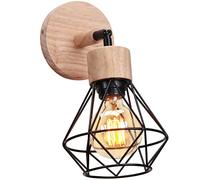 TOKIUS Applique Murale Interieur Vintage Industrielle Plafonnier Luminaire E27 en Métal Lampe Murale Industrielles Rétro Réglable 180° éclairage Mural Cuisine Salon (avec Bois - 1pcs)