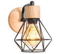 TOKIUS Applique Murale Interieur Vintage Industrielle Plafonnier Luminaire E27 en Métal Lampe Murale Industrielles Rétro éclairage Mural Noir Cuisine Salon (A-avec Bois - 1pcs)