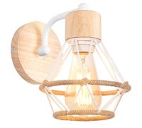 TOKIUS Applique Murale Interieur Vintage Industrielle Plafonnier Luminaire E27 en Métal Lampe Murale Industrielles Rétro Réglable 180° éclairage Mural Cuisine Salon (Blanc-A-avec bois-1)
