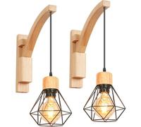 TOKIUS Lot de 2 Appliques murales Interieurs Industrialles Lampes murales Suspendues Retro en Bois et Metal Ø160mm Luminaires E27 Réglable 180° Pour Salon Cuisine Chambre