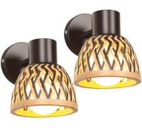TOKIUS Lot de 2 Appliques Murales Interieurs Vintages Lampes Murales en Métal et Bambou Industrielles Plafonniers Luminaires E27 Rétro Réglable 180° éclairage Murale Cuisine Salon (Noir-en Bambou-2)