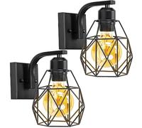 TOKIUS Lot de 2 Appliques Murales Vintages, Lampe Murale Interieur Industrielles Plafonniers Luminaires E27 Abat-jour en Métal Ø160mm éclairage plafond pour Chambre Cuisine Restaurant (Noir - 2pcs)