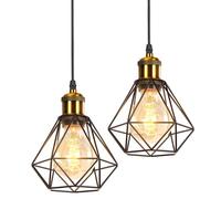TOKIUS Lot de 2 Lustres Suspensions Industrielles Vintages Plafonniers Luminaires Rétro E27 Douille Laiton Design Métal Cage Ø160mm éclairage Plafond Pour Salon Cuisine Chambre