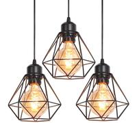 TOKIUS Lot de 3 Lustres Suspensions Industrielles Vintages E27 Plafonniers Luminaires Design Métal Cage Ø160mm éclairage Plafond Pour Salon Cuisine Chambre