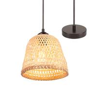 TOKIUS Lustre Suspension Bambou Industrielle Luminaire Plafonnier E27 Vintage Lustre Abat-jour en Bambou Tressé Rétro Lampe de plafond Ø200mm Design Pour Salon Cuisine Chambre (A-L-1pcs)