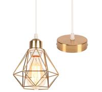 TOKIUS Lustre Suspension Industrielle Luminaire Plafonnier E27 Vintage Plafond Abat-jour Rétro Design Métal Cage Ø160mm éclairage de plafond Cuisine Salon (Laiton-L-1)